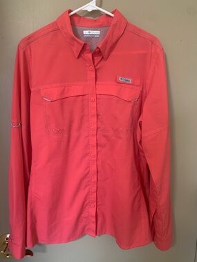 Columbia PFG Omni-Shade Womens Sz XL Orange Button Up Fishing Shirt Vented